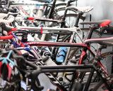 The wall rack at Rapha is a minimalist and effective. © Cyclocross Magazine
