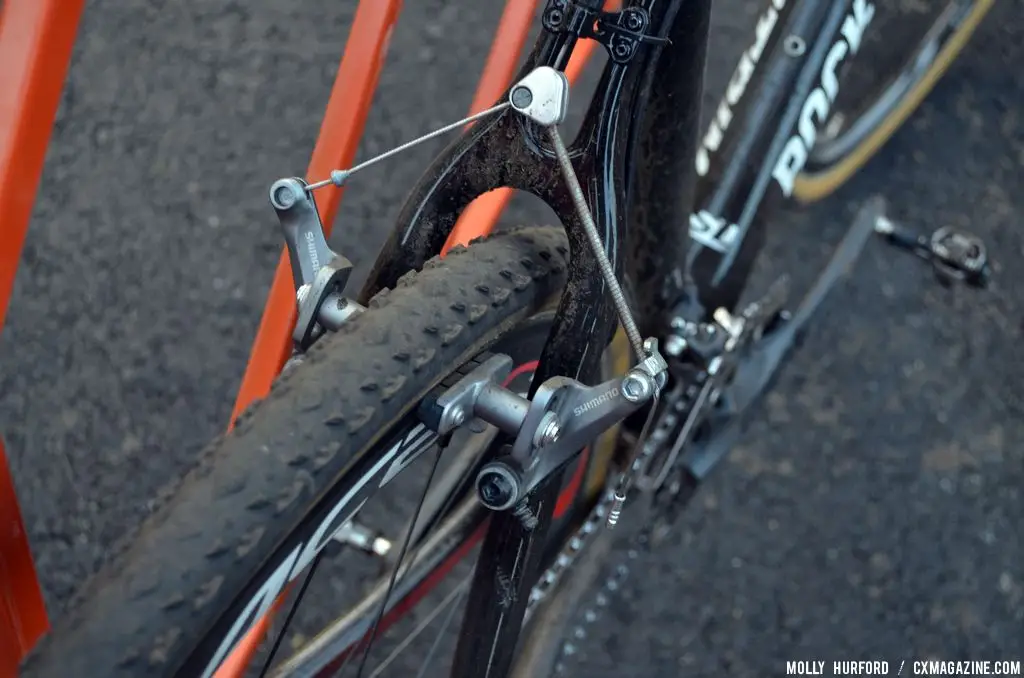 Shimano CX70 cantilever brakes on Raphael Gagne\'s bike. © Cyclocross Magazine
