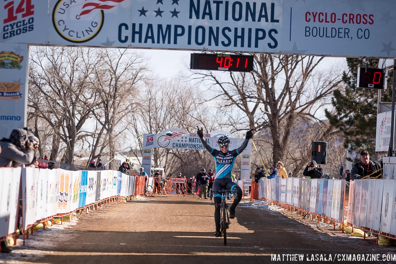 Taking the win in the women\'s 30-34 race at USA Cycling National Championships of Cyclocross. © Matt Lasala