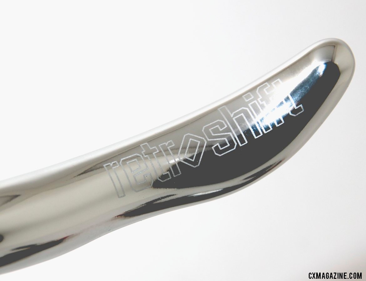 A nice laser etched logo graces the ergonomic brake lever on the Retroshift CX2. © Cyclocross Magazine