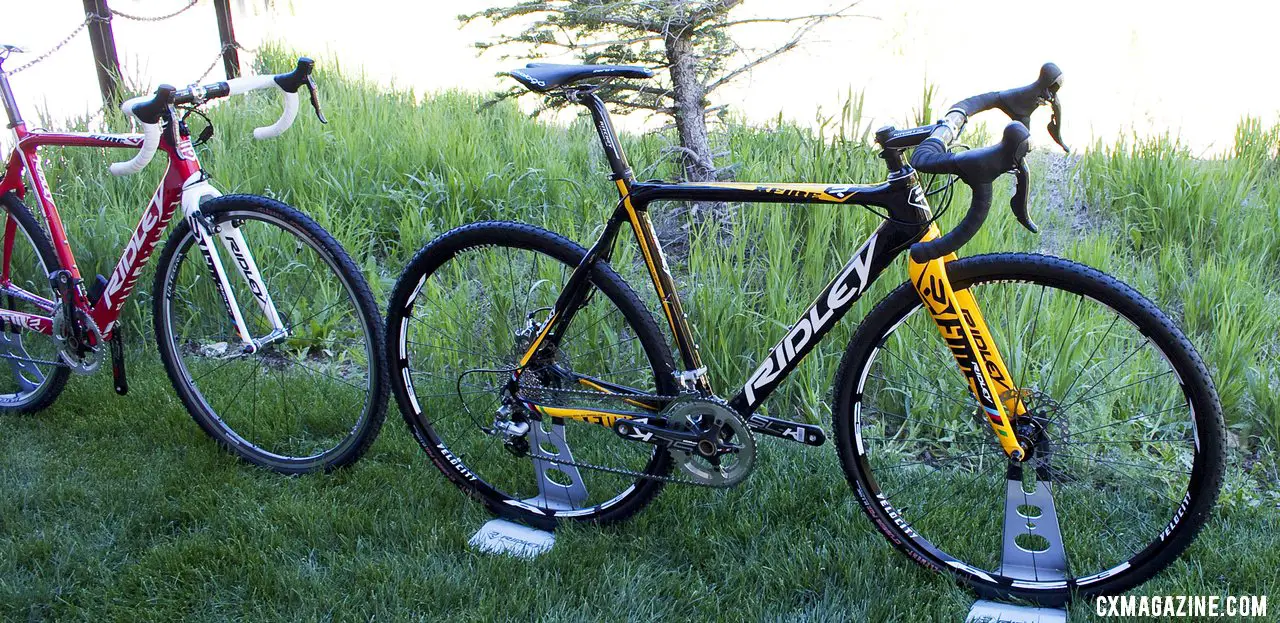 Choose your color, brake type, and transmission. Two of Ridley\'s 2013 X-fire carbon cyclocross bikes. ©Cyclocross Magazine