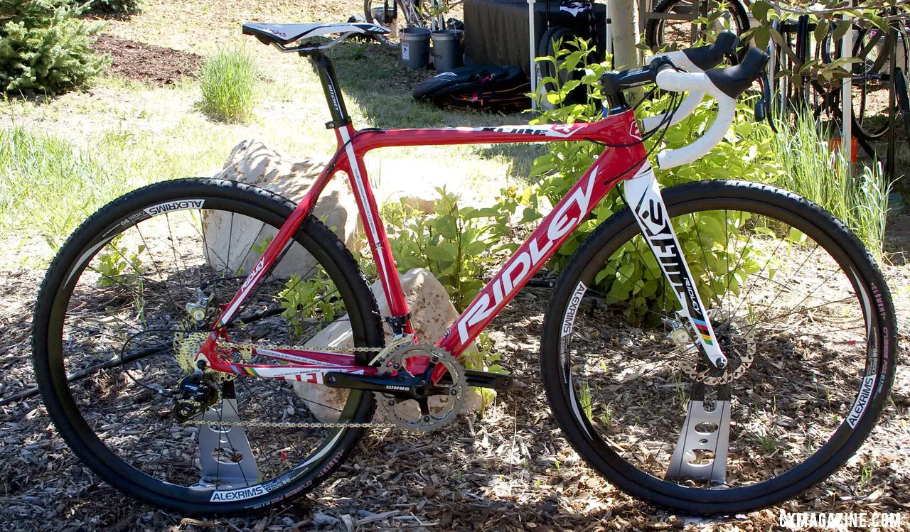 The 2013 Ridley X-Fire cross bike in Hot Tomale red and mechnical disc brakes.  ©Cyclocross Magazine