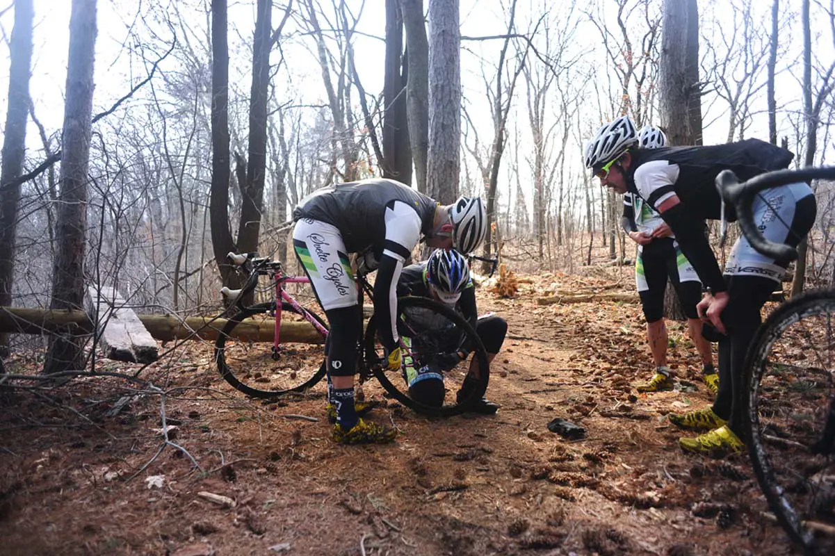 Matt Roy converts a bike to singlespeed after the derailleur broke off.? Natalia McKittrick