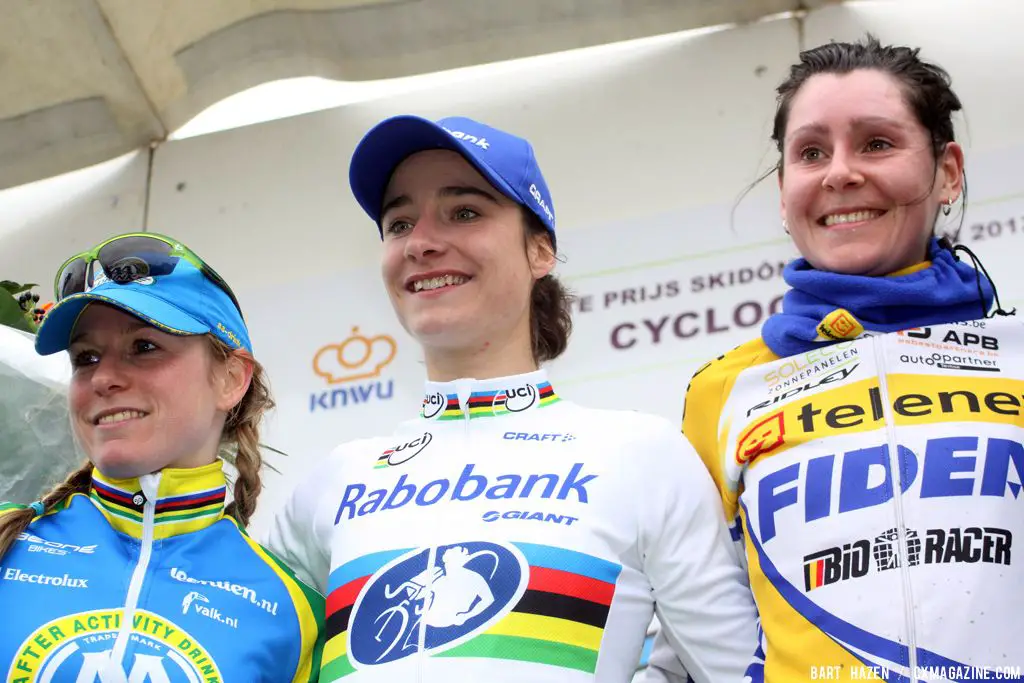 The women\'s podium with Marianne Vos, Daphny van den Brand and Nikki Harris © Bart Hazen