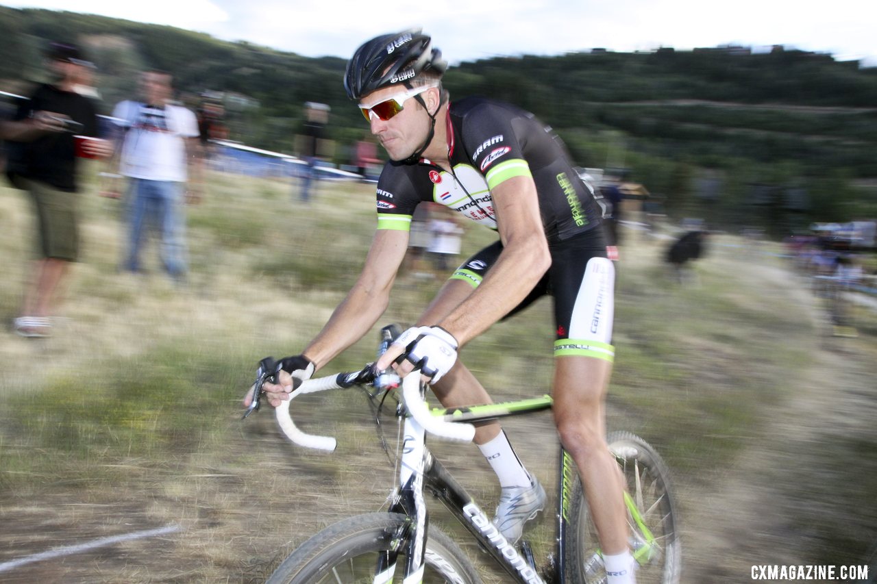 Ryan Trebon (Cannondale-Clement) racing to the win at the 2012 Raleigh Midsummer Night Cyclocross Race. @Cyclocross Magazine