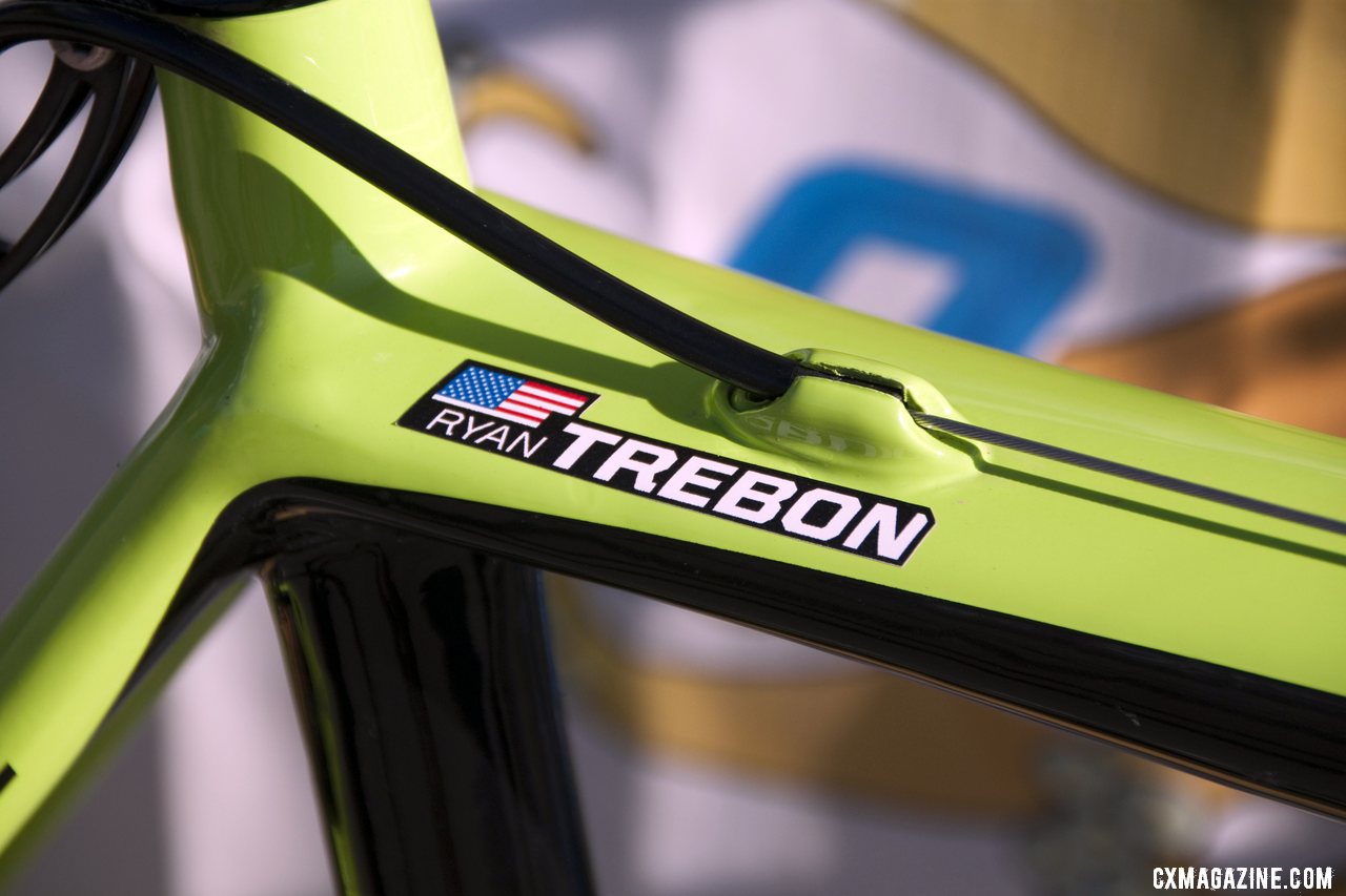 Ryan Trebon\'s custom Cannondale SuperX cyclocross bike is the tallest team bike by far, but it is labeled just in case. © Cyclocross Magazine