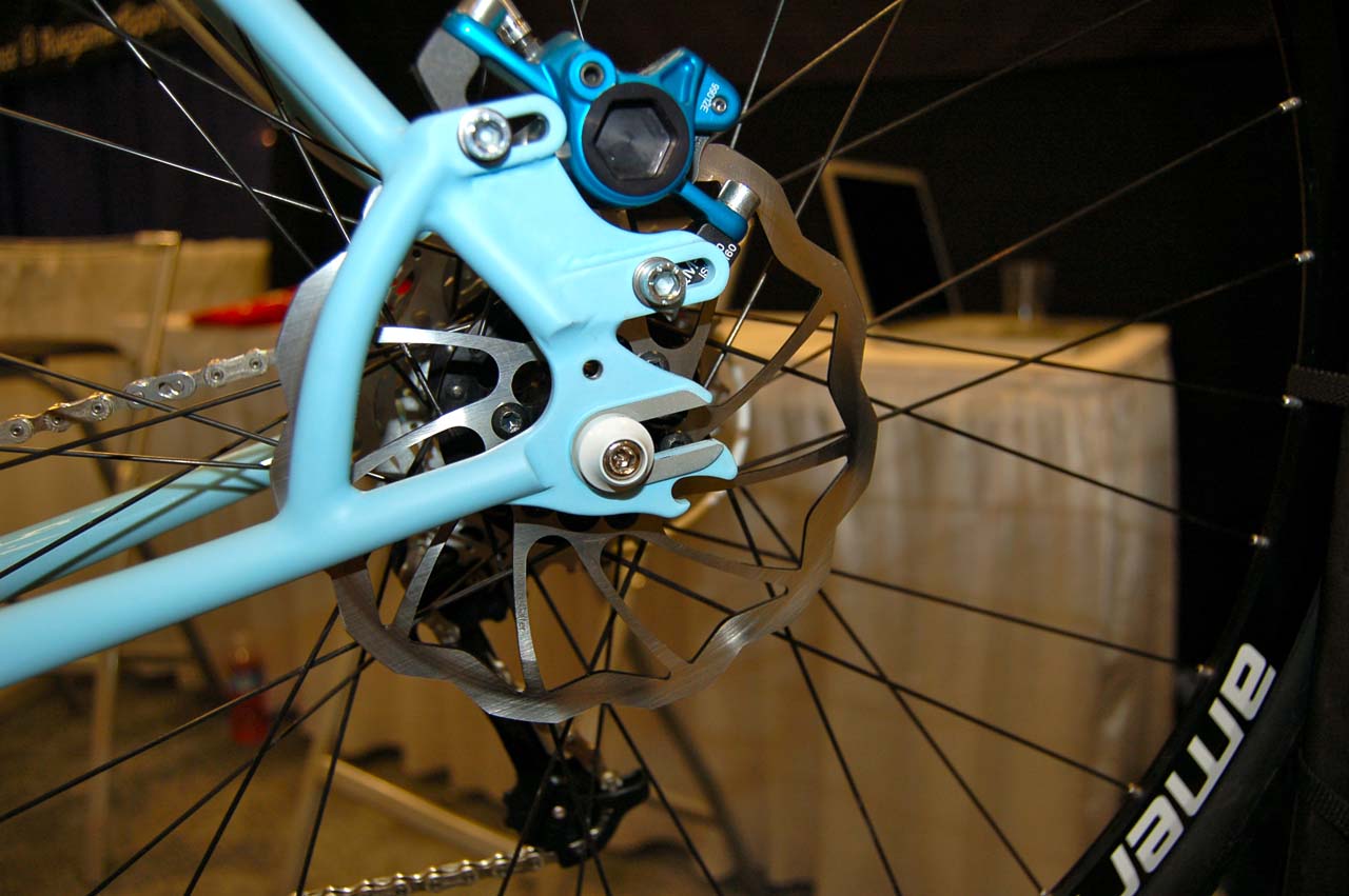 Nice touches on the Caletti include an adjustable disc brake mount and a bottle opener on the rear dropout ? Dave Lawson