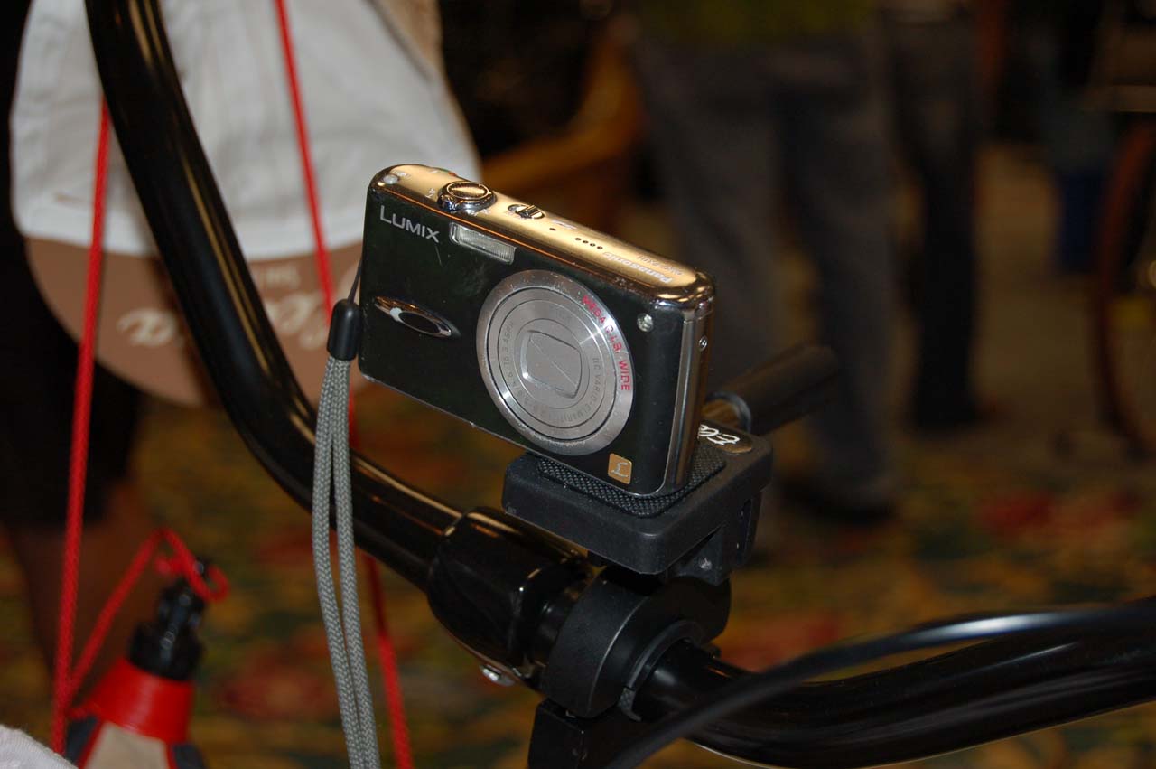 Want to shoot some POV video without buying a special camera? Then perhaps Electra Bicycles has a low cost solution. This handlebar mount fits most cameras. Just set to video mode, click record and hit the course. ? Dave Lawson