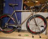 Eugene-based Winter Bicycles brought several bikes including this unpainted cyclocross rig. Winter?s Eric Estlund explained that he always likes to have one unfinished bike on hand to show off the welds. ? Dave Lawson
