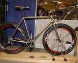 Eugene-based Winter Bicycles brought several bikes including this unpainted cyclocross rig. Winter?s Eric Estlund explained that he always likes to have one unfinished bike on hand to show off the welds. ? Dave Lawson