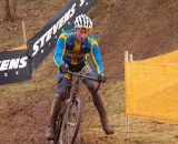 A Swedish rider demonstrates his preferred cornering technique in the mud. © Jonas Bruffaerts