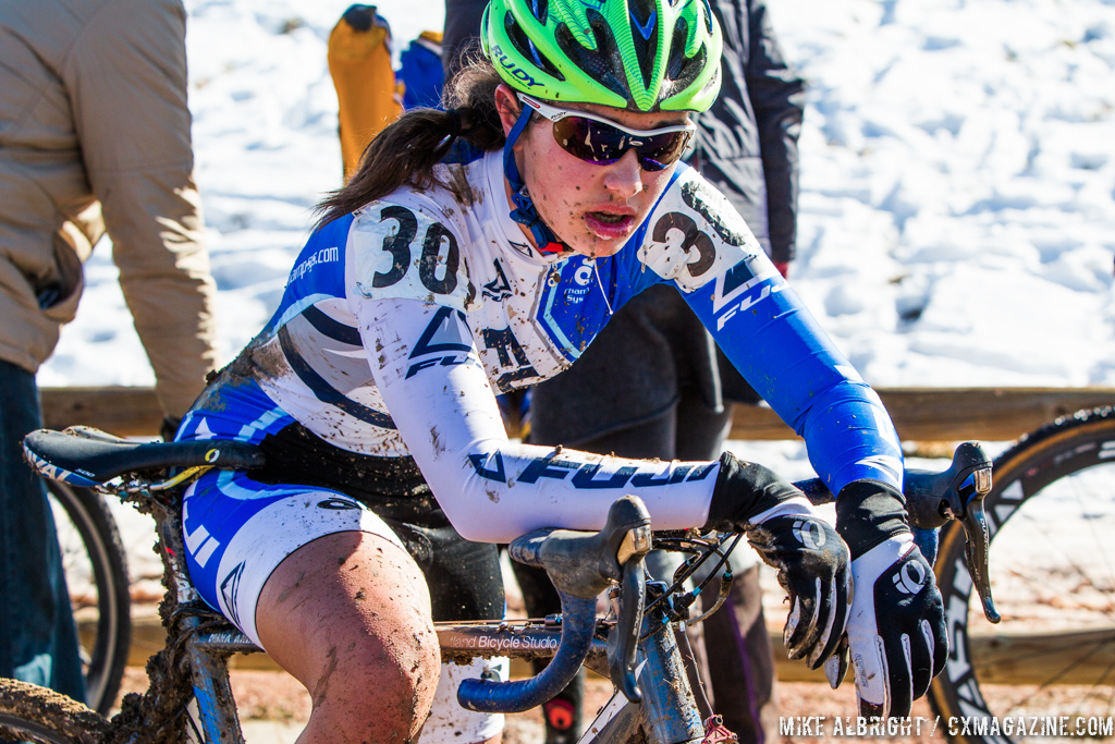 Catching her breath after Womens 17-18 and 15-16 on the 2014 National Cyclocross Championships. © Mike Albright