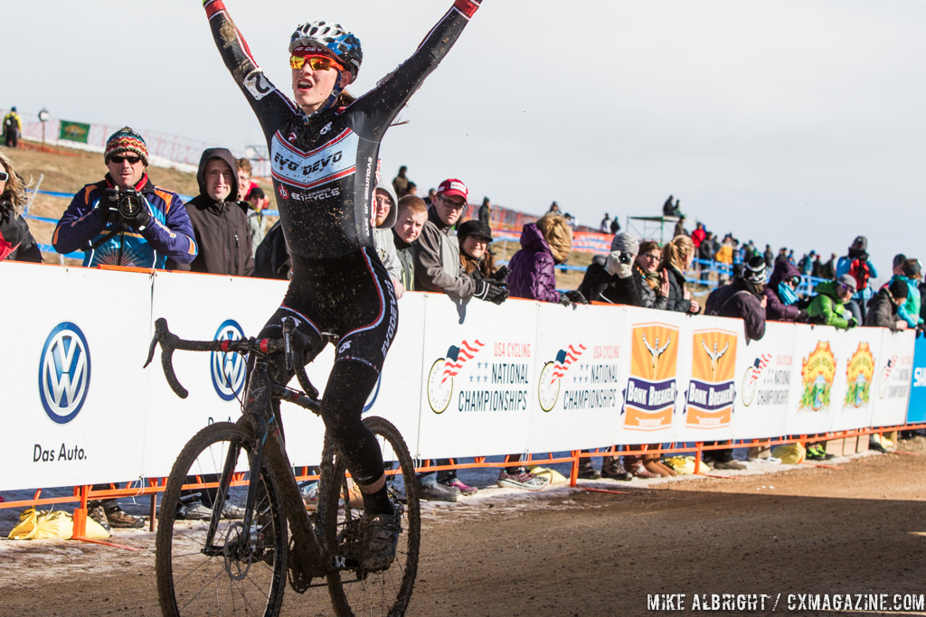 Arensman wins Womens 15-16 in the 2014 National Cyclocross Championships. © Mike Albright