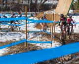 Emma White working through the crowd in the Womens 17-18 and 15-16 on the 2014 National Cyclocross Championships. © Mike Albright