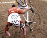 The sand proved too move for this Counterbalance Bicycles racer who went over the bars © Karen Johanson