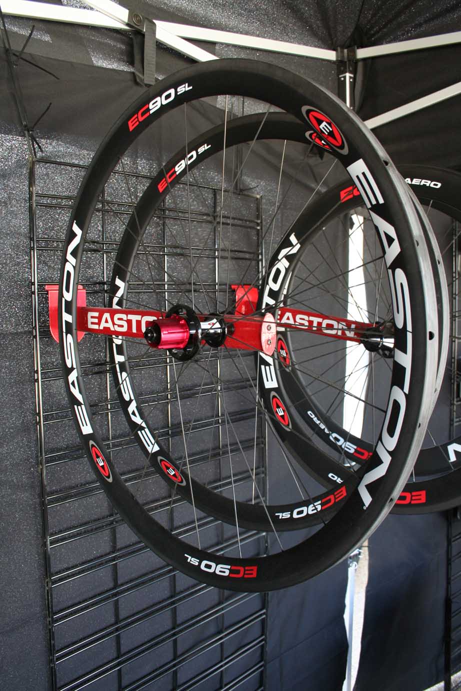 Easton EC90 SL 38 mm carbon tubular wheels.