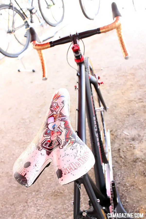 Studley\'s Selle Italia saddle is creative. Sea Otter Classic Expo 2011. © Cyclocross Magazine