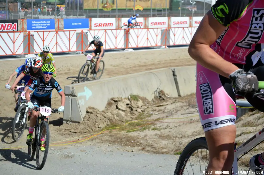 The women head up the hill at the start of the Sea Otter short track race 2013. © Cyclocross Magazine