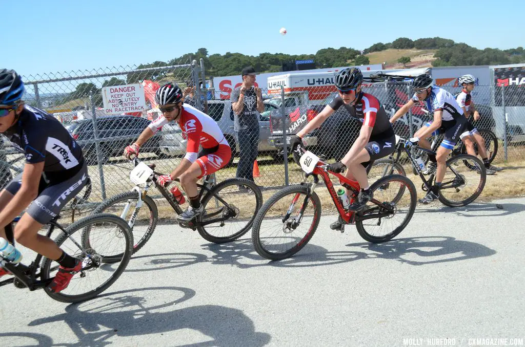 Lindine hangs in the pack at the Sea Otter short track race 2013. © Cyclocross Magazine