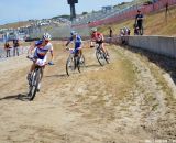 The three race leaders, with Vos out front, at Sea Otter short track race 2013. © Cyclocross Magazine