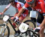 Lindine faces off with the Specialized racer at the Sea Otter short track race 2013. © Cyclocross Magazine