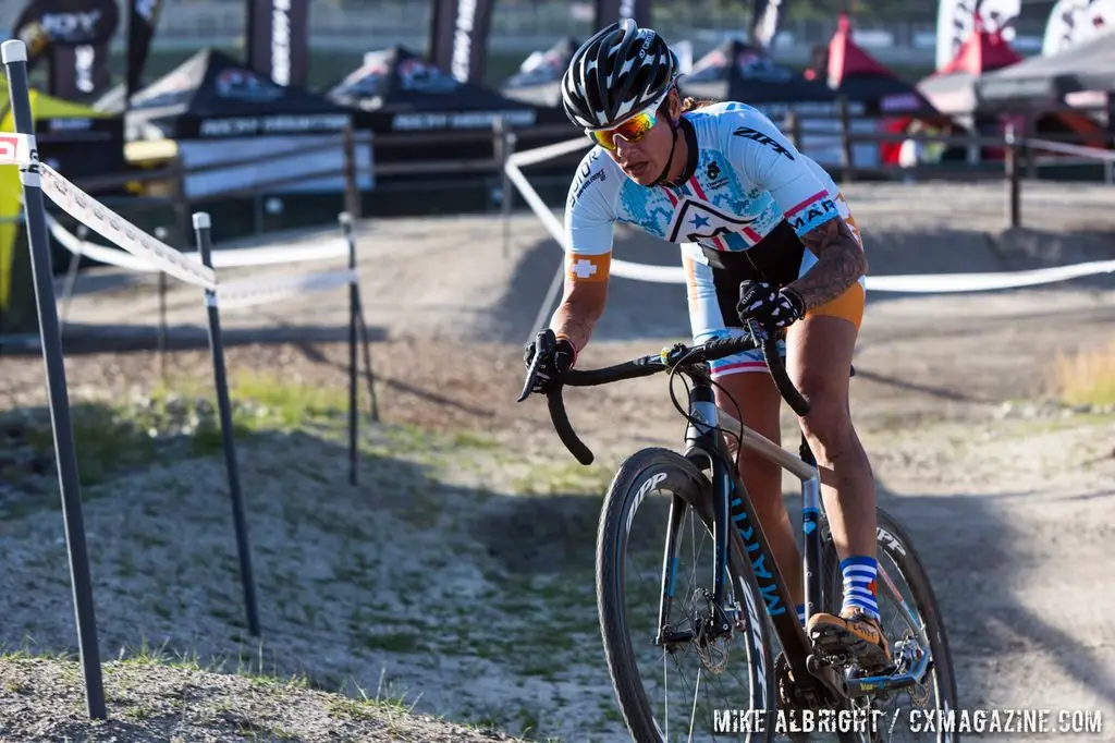 Nicole Duke heads to second during cyclocross at Sea Otter. © Mike Albright