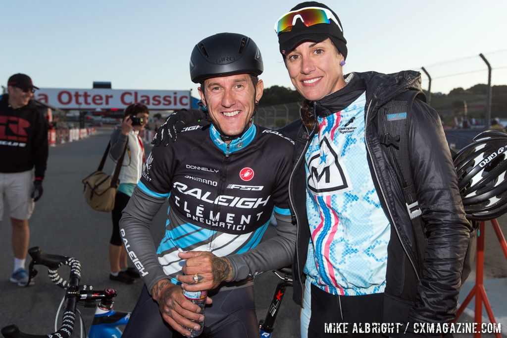 Nicole Duke with Ben Berden post-cyclocross at Sea Otter. © Mike Albright
