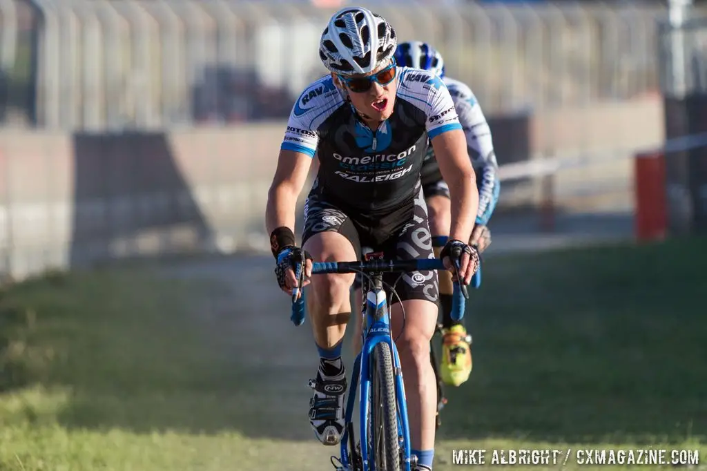 Gaffney leading Marion during cyclocross at Sea Otter. © Mike Albright