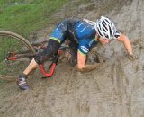 Taking a mud sample to ascertain the best line © Janet Hill