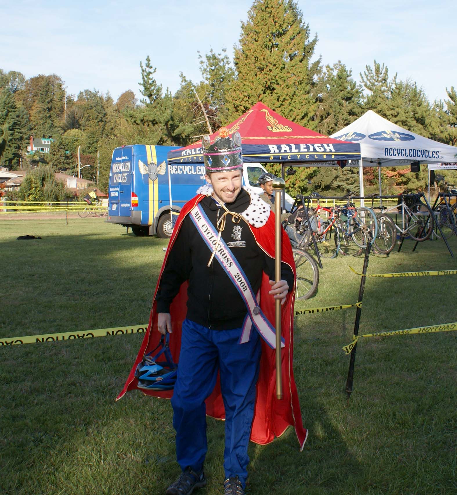 Mr. Cyclocross, Joe Martin, brought out his crown and big stick for the day.  ? Kenton Berg