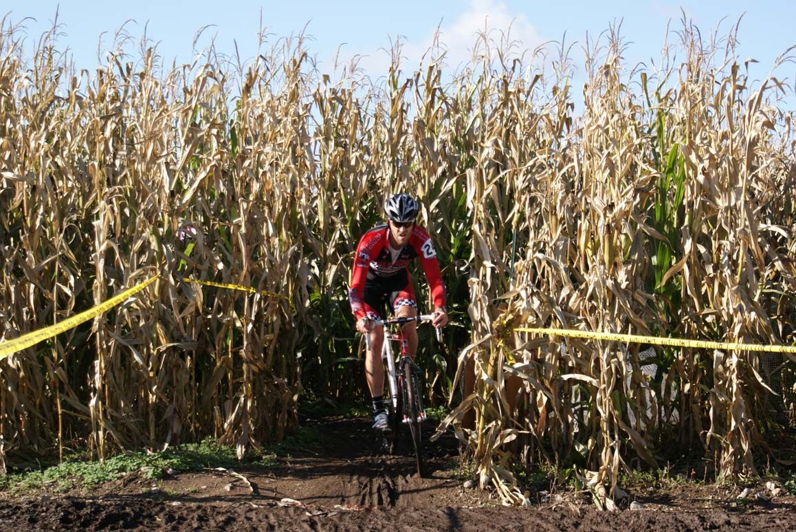 Out of the corn comes...another rider. Seattle Cyclocross #5, Maris Farm, November 1, 2009. ? Kenton Berg