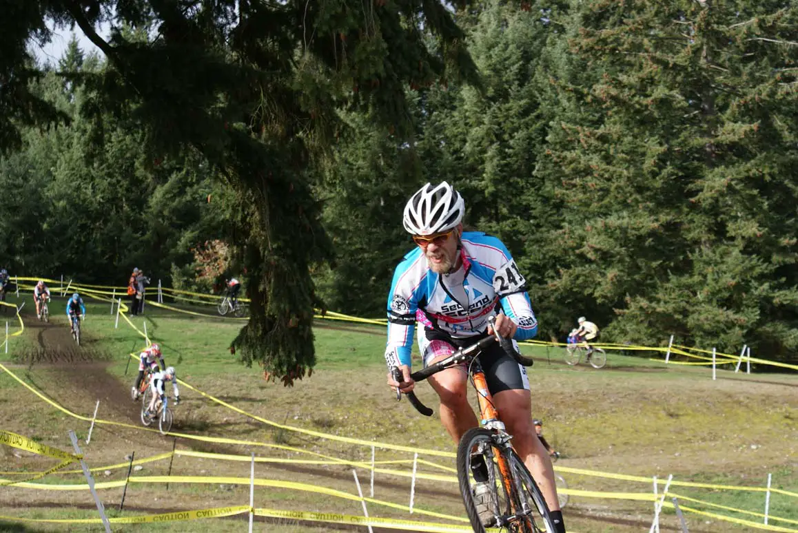 The voice of Seattle Cyclocross Nathan Kiger shows off his pain face. ? Kenton Berg