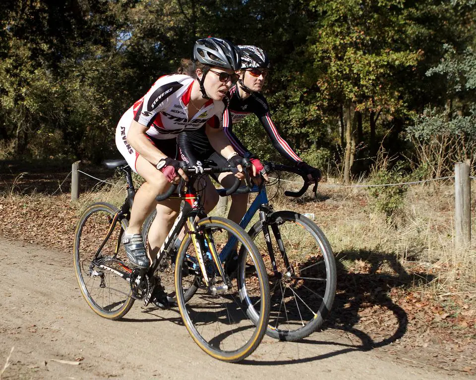 Emily Thurston (Stevens, left) and Ellen Sherrill (Bike Station Aptos) working to stay out in the lead.