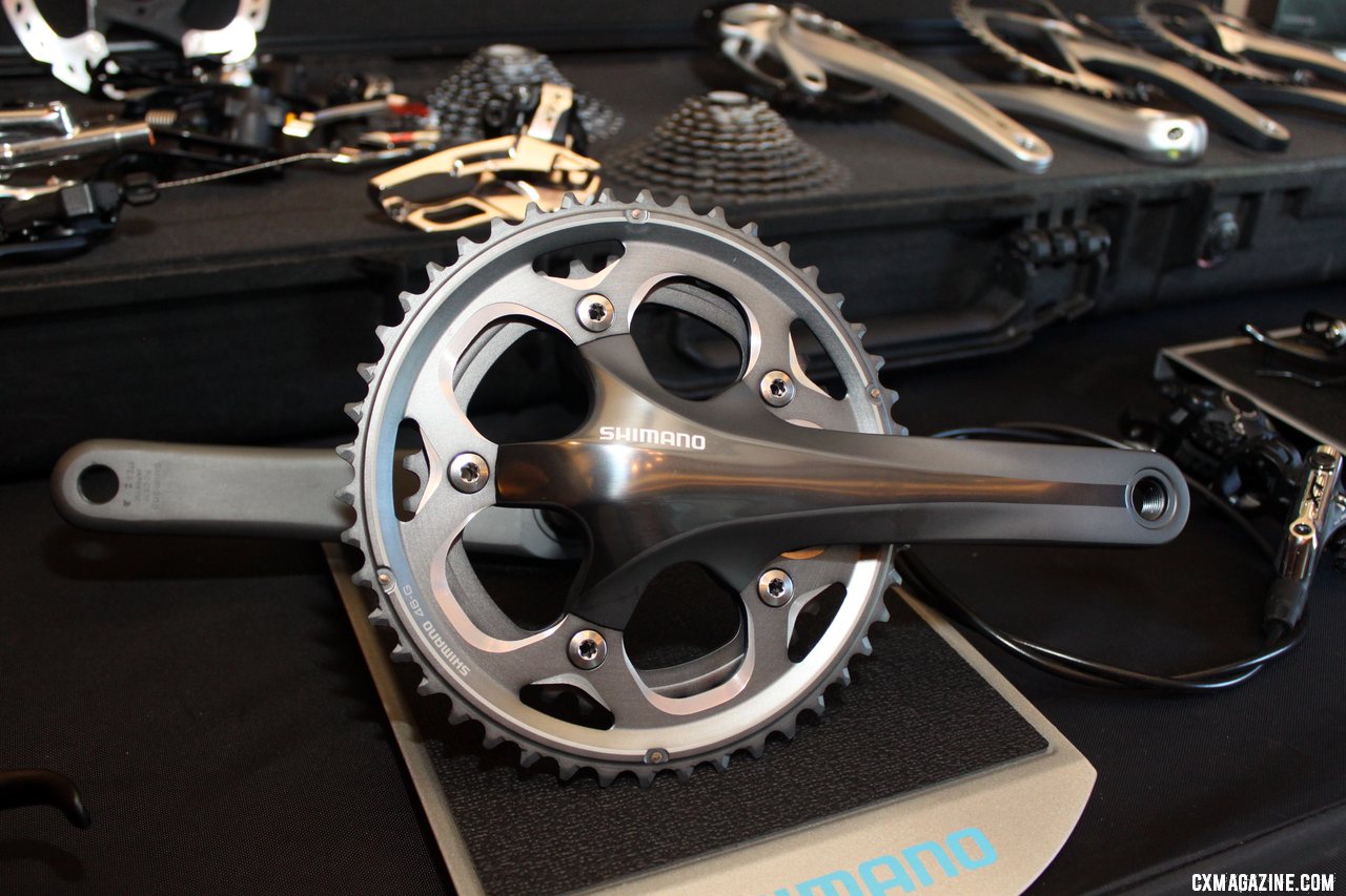 The new Shimano CX70 cyclocross crankset is a 110 bcd Ultegra-level crankset with Hollowtech 2 and 36/46 chainrings.  © Cyclocross Magazine