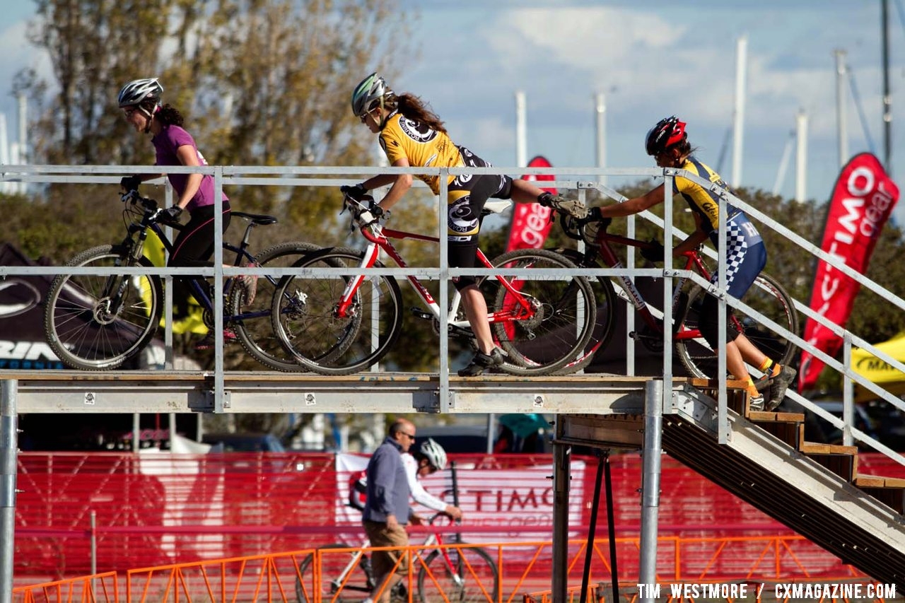 The women take to the flyover - Bay Area Super Prestige Cyclocross - Sierra Point 2012. © Tim Westmore