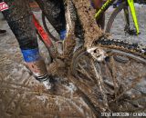 Mud, ice and organic material caked the bikes by the end of the race. © Steve Anderson