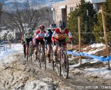 The leading group on Lap 1 of the 2014 Cyclocross National Championship singlespeed race. © Steve Anderson