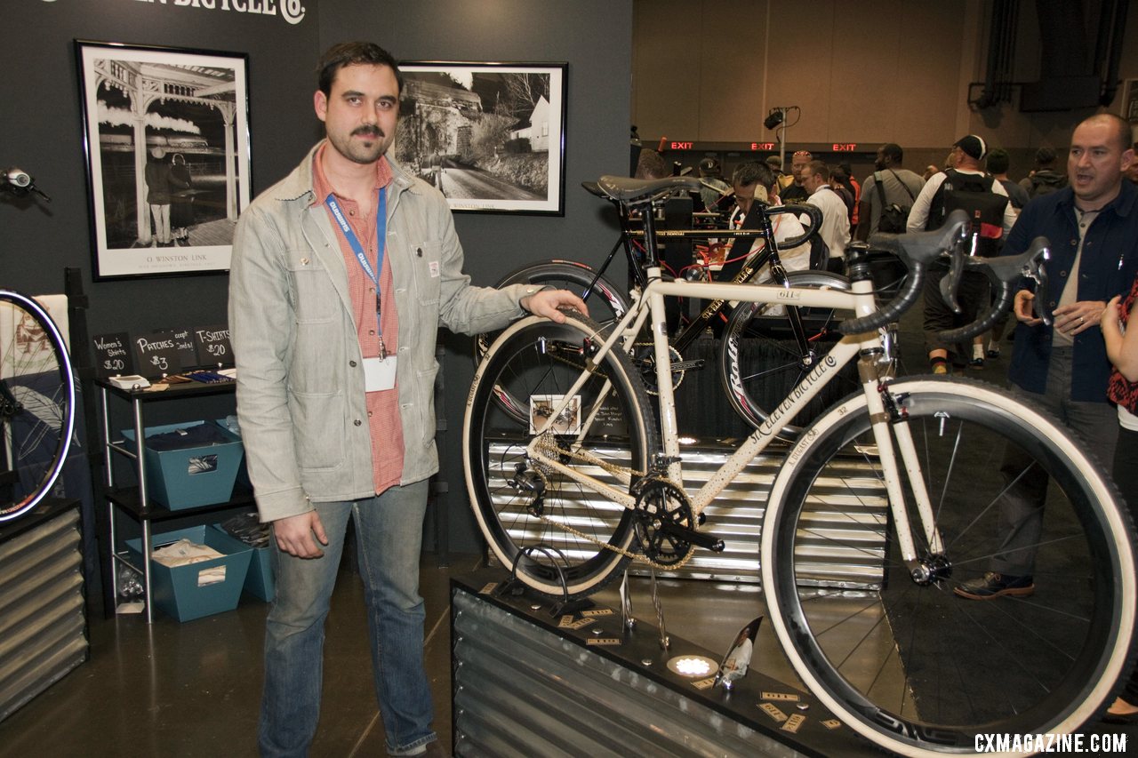 Six Eleven Bicycle Co.\'s Aaron Dykstra with his cyclocross bike at NAHBS 2012. ©Cyclocross Magazine