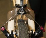 Six Eleven Bicycle Co.'s added a fork-mounted cable hanger to the Wound Up carbon cross fork.  NAHBS 2012. ©Cyclocross Magazine