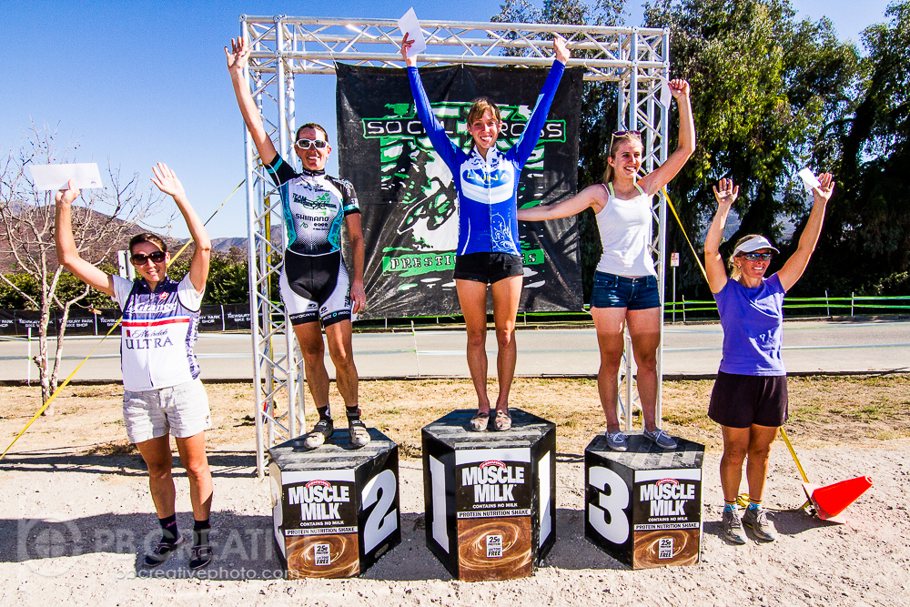 The Women’s A podium at SoCalCross round four. © Philip Beckman
