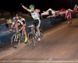 Chris Jackson (Castex Racing p/b Felt) misjudged the finish and lifted his arms in celebration, only to have Mike Sherer (Optum p/b Kelly Benefit Strategies) duck under his right elbow and execute a perfect bike throw to nip Jackson at the line. © Phil Beckman/PB Creative/pbcreative.smugmug.com