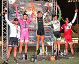 The Spooky Cross Men’s Elite podium, left to right: Brandon Gritters (Rock n Road, 5th), Tobin Ortenblad (Cal Giant, 3rd), Mike Sherer (Optum, 1st), Chris Jackson (Castex, 2nd) and Mitchell Hoke (Clif Bar, 4th).© Phil Beckman/PB Creative/pbcreative.smugmug.com