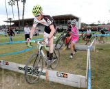 The Fairplex in Pomona, California, has never seen anything like this. Aaron Schooler (Norco/SRI Importing) bunnies the barriers as Tobin Ortenblad (Cal Giant), Mike Sherer (Optum), Cory Greenberg (VRC Get Crackin-MS Society) and Mark McConnell (Synergy) go for a run. © Phil Beckman/PB Creative/pbcreative.smugmug.com