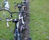 The drainage ditch doubled as a bike stand in the pits ©Kenton Berg