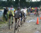 Wendy Simms approaching the gauntlet of beer ©Kenton Berg