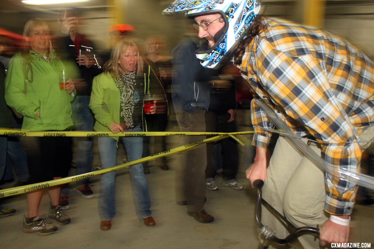 Spectators got creative with new forms of barriers. SSCXWC 2011 Party and Qualifiers. © Cyclocross Magazine