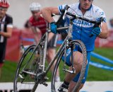 Masters cat 3 men leap over the barriers in one of the few moments at StarCrossed that wasn't rainsoaked. © Karen Johanson