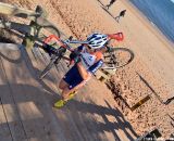 A Kissena rider heads up the stairs. © Ethan Glading