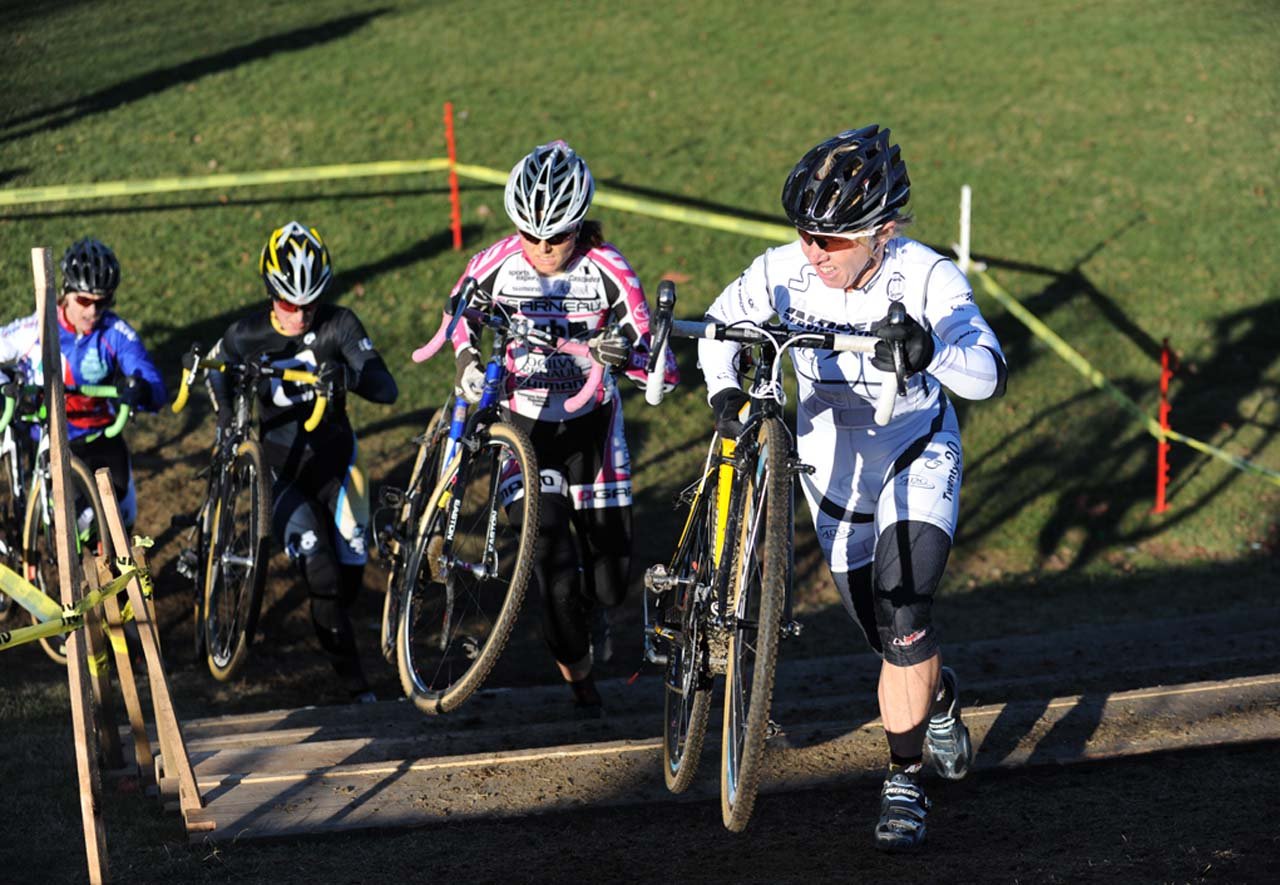 Van Gilder (C3/Athletes Serving Athletes) leads Natasha Elliott (Garneau Club/Chaussure/Ogilvy), Andrea Smith (Ladies First Racing) and Sally Annis (crossresults.com p/b JRA Cycles) up the stairs ©Natalia Boltukhova | Pedal Power Photography | 2010