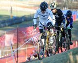 Laura Van Gilder (C3/Athletes Serving Athletes) leads on an off-camber ©Natalia Boltukhova | Pedal Power Photography | 2010